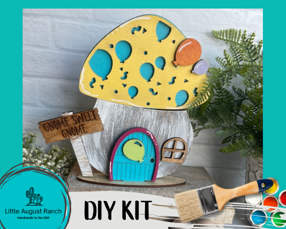 Create your own enchanting Fairy Gnome Cottage with this DIY kit. Perfect for children's birthdays or adding a whimsical touch to your garden. Bring the magic home with the Birthday Mushroom DIY Interchangeable Decor Inserts - Wood Paint Kit - Insert by Little August Ranch.