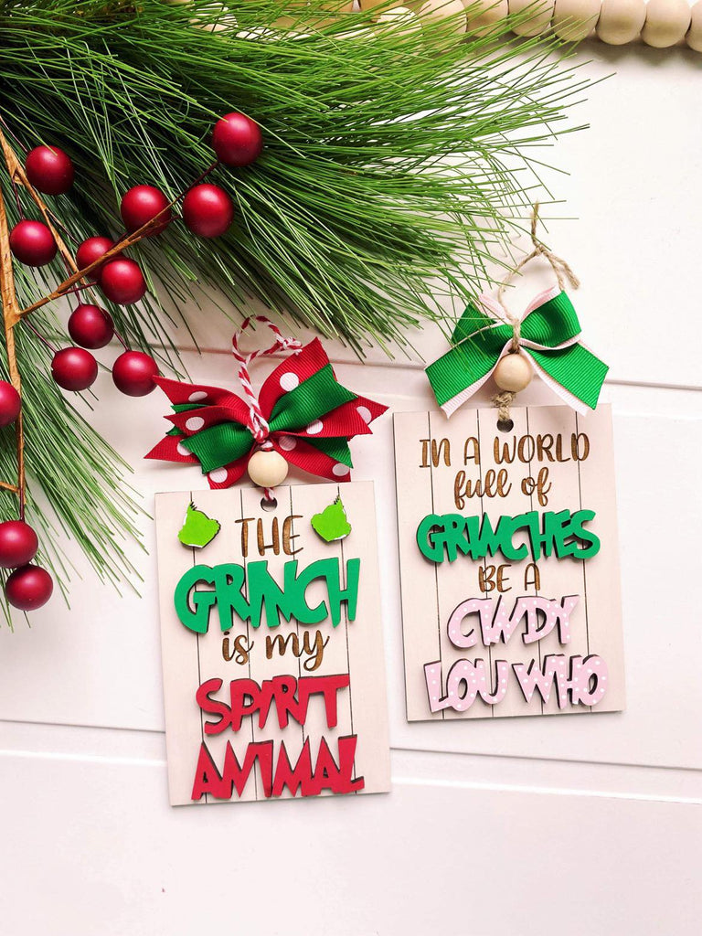 Two Little August Ranch DIY Christmas Tag - Christmas Ornament Wood Kit with the words 'in a world of grumpy grumpy grumpy grumpy.