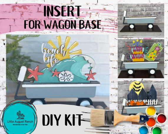 Little August Ranch Beach Wave Insert for Interchangeable Inserts - Unfinished Decor - Freestanding Shelf Decor - Paint it Yourself DIY Kit for tiered tray wagon base.